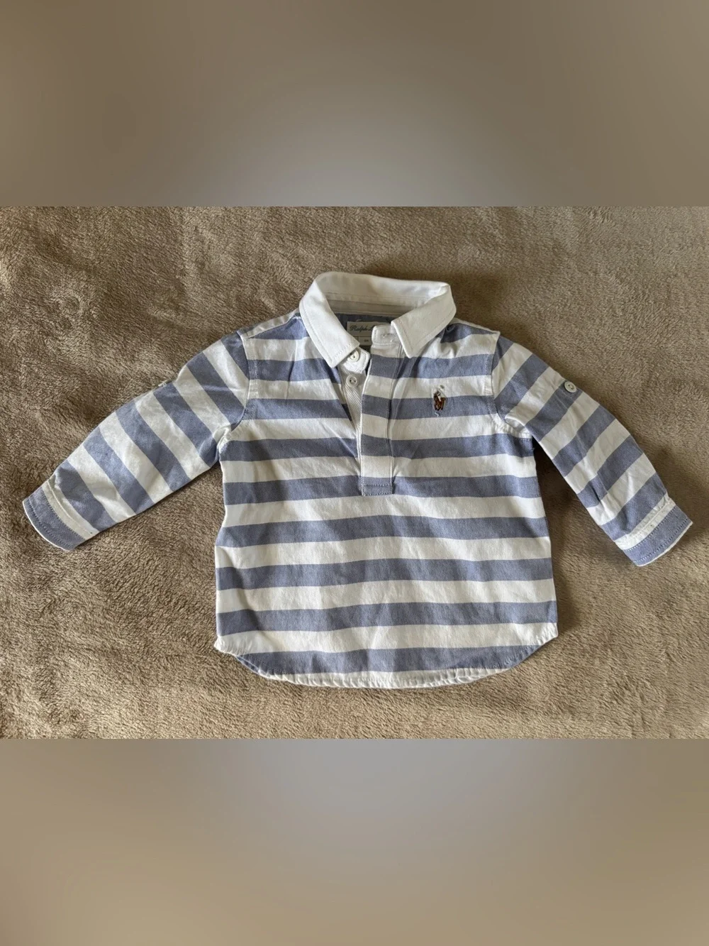 Ralph Lauren Baby Boys 6M Blue White Stripe Rugby Polo Shirt